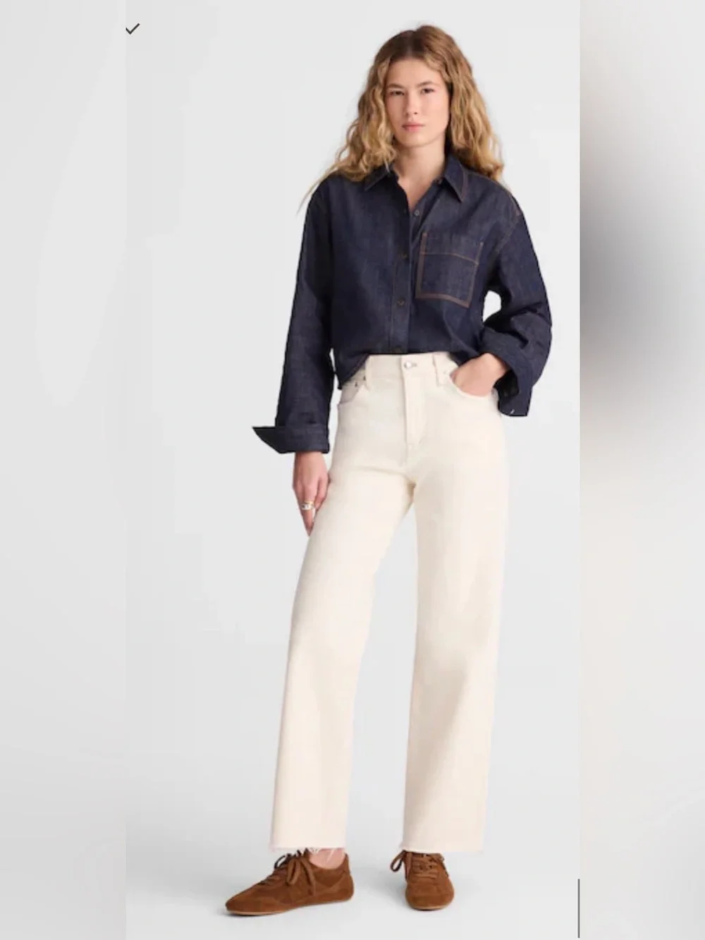 The Perfect Vintage Wide-Leg Crop Jeans Ivory Raw Hem Size 25 NWT